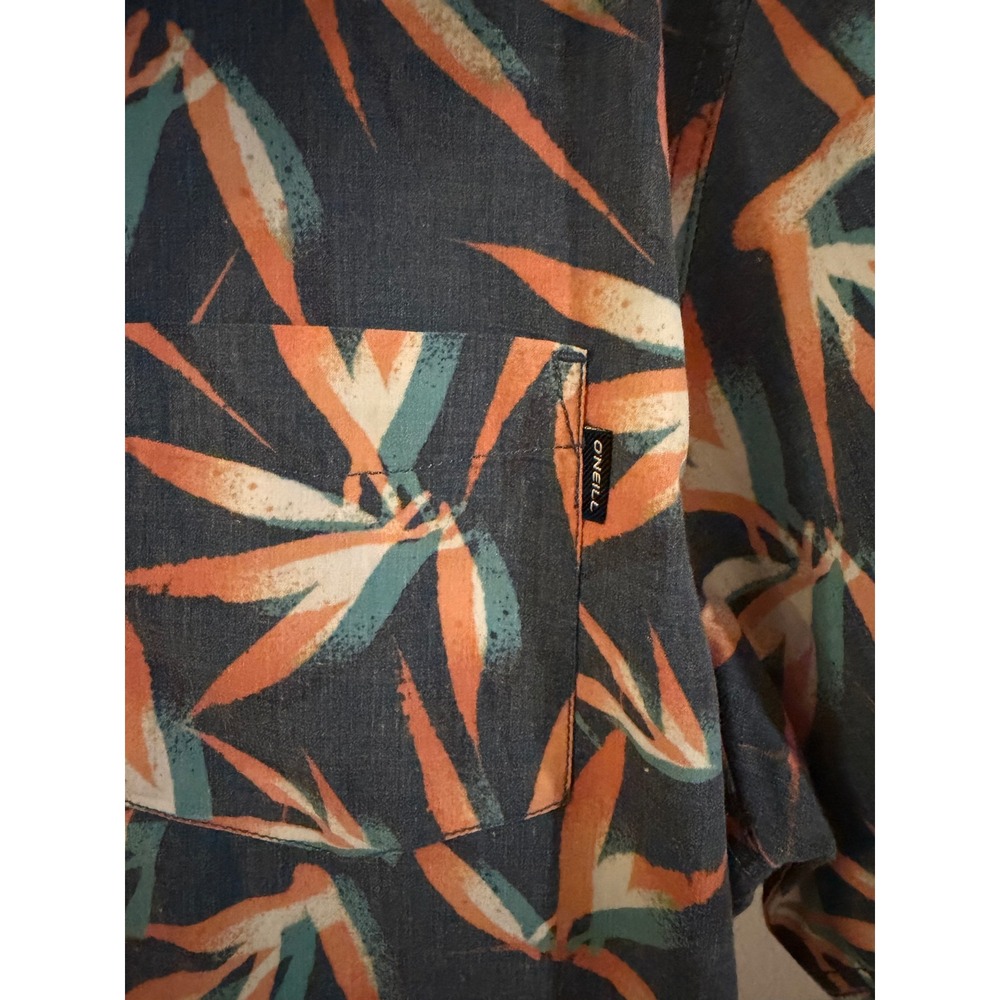 ONeill Men's Short Sleeve Button Up Shirt Tropical Leaf Print Blue Orange Size M - Picture 2 of 4